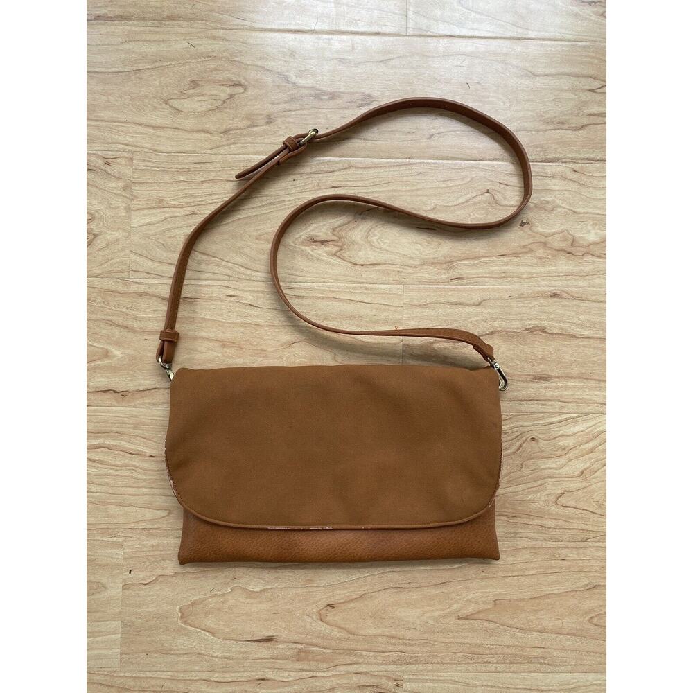 Anthropologie Brown Rectangle Crossbody Bag Leather Boho